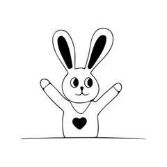 Happy cute rabbit doodle icon. Cute pets vector art on white background.