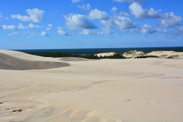 Moving sand dunes and Baltic Sea in Slowinski National Park near Leba in Northern Poland