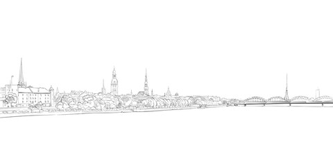 Riga, Latvia. Cityscape sketch. Hand drawn vector illustration. 