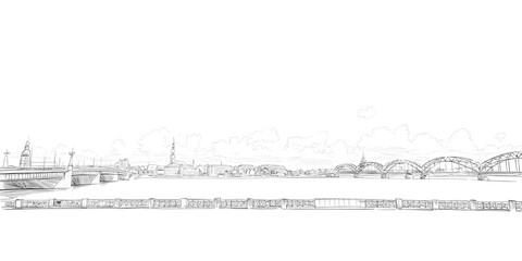 Riga, Latvia. Cityscape sketch. Hand drawn vector illustration.