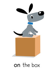 Preposition of place. Dog on the box