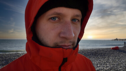 look of a man, blue eyes