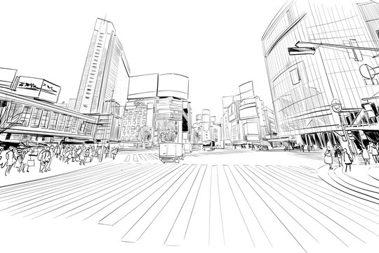 Tokyo, Japan. Hand drawn sketch.  Vector illustration.