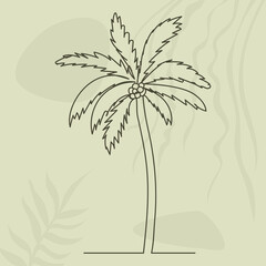 Fototapeta na wymiar palm tree one line drawing, on an abstract background, vector