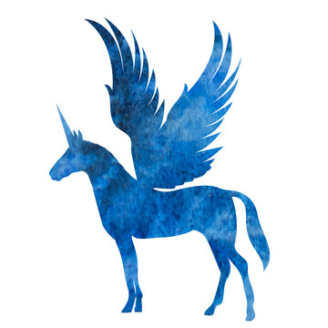blue pegasus watercolor silhouette ,on white background,isolated vector