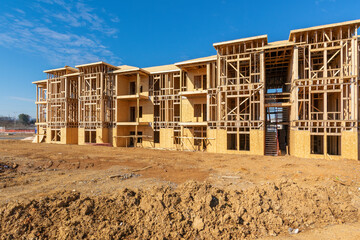 Wooden Framework of New Apartment Complex Building Construction