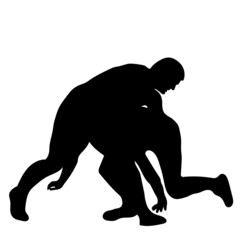Obraz premium Outline silhouette of a wrestler athlete in wrestling. Greco Roman, freestyle, classical wrestling. Fighting game. Flat style. Isolated vector illustration.