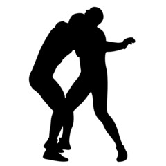 Outline silhouette of a wrestler athlete in wrestling. Greco Roman, freestyle, classical wrestling. Fighting game. Flat style. Isolated vector illustration.
