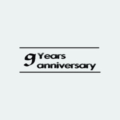 9 year anniversary black rise vector, icon, logo, stamp illustration