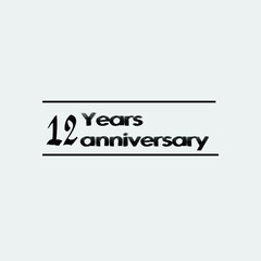 12 year anniversary black rise vector, icon, logo, stamp illustration