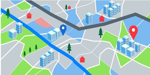 global navigation concept with city map and glossy locator with modern house icon concept