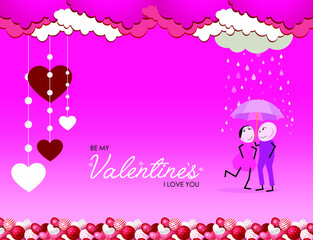valentine day card with couple, hearts, and balloons romantic couple background