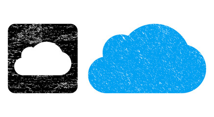 Vector cloud hole icon. Grunge cloud seal stamp, done from icon and rounded square. Rounded square stamp seal contain cloud empty space inside. Vector cloud grunge images.