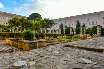 The inner courtyard of the monastery of Santa Chiara, decorated with 17th century painted majolica...