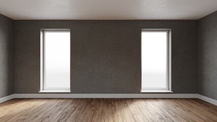 3d render empty room with windows