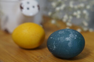 Easter colored eggs on the table
