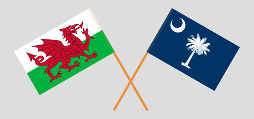 Crossed flags of Wales and The State of South Carolina. Official colors. Correct proportion