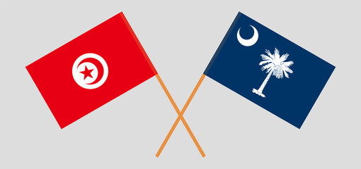Crossed flags of Tunisia and The State of South Carolina. Official colors. Correct proportion