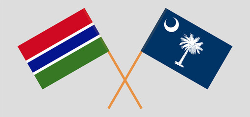Crossed flags of the Gambia and The State of South Carolina. Official colors. Correct proportion