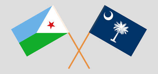Crossed flags of Djibouti and The State of South Carolina. Official colors. Correct proportion