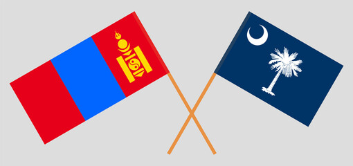 Crossed flags of Mongolia and The State of South Carolina. Official colors. Correct proportion