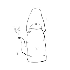 キャンプケトル･やかんのシンプルでゆるい落書き風イラスト。キャンプ関連の塗りなし挿絵／塗り絵／ラフ画／線のみ