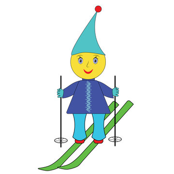 Colorful Cartoons cheerful children's smiley skier. Little funny skier in isolated and vector and jpg.