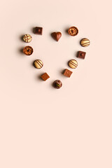 heart shaped assortment of delicious chocolate praline sweets