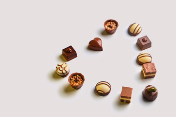 heart shaped assortment of delicious chocolate praline sweets
