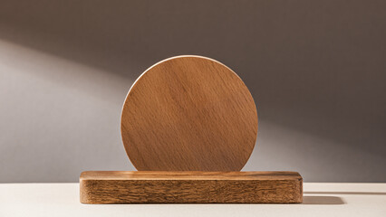 Wooden podium on a brown background