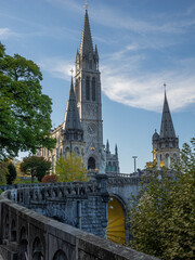 Fototapeta premium Panoramic View of Basilica Notre Dame in Lourdes France
