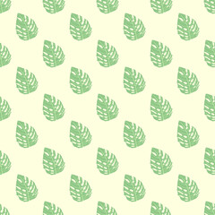 Seamless pattern with tropical leaves. Abstract cute pastel pattern with monstera. Beige background with green plants.