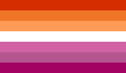 Orange-pink lesbian flag derived from the pink flag, circulated on social media in 2018. Seven-striped lesbian flag - obrazy, fototapety, plakaty