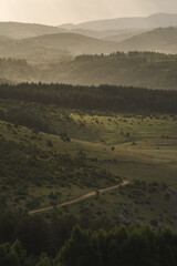 View of the distant hills in the early morning light, Pešterska visoravan