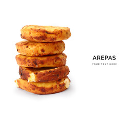 Creative layout made of arepa. Flat lay. Food concept. Arepas on white background.