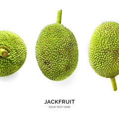 Creative layout made of jackfruit on the white background. Flat lay. Food concept.