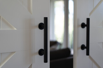 white painted barn doors with black door handles