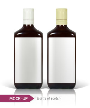Mockup realistic bottles of Scotch on a white background with reflection and shadow. Template for label design.