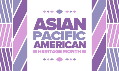 Asian Pacific American Heritage Month in May. Сelebrates the culture, traditions and history of Asian Americans and Pacific Islanders in United States. Vector poster. Illustration with east pattern