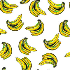 Seamless pattern with bananas. Bundles of bananas in a chaotic manner. Fashion watercolor print. - 486799548