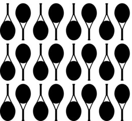 Vector seamless pattern of tennis racket black color silhouette isolated on white background