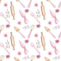 Seamless watercolor pattern for bakers. For confectionery textiles.