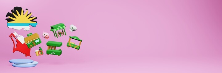 3d rendering of halal restaurants and places to eat in Antigua and Barbuda for Eid Al Fitri, Eid Al Adha and Ramadan