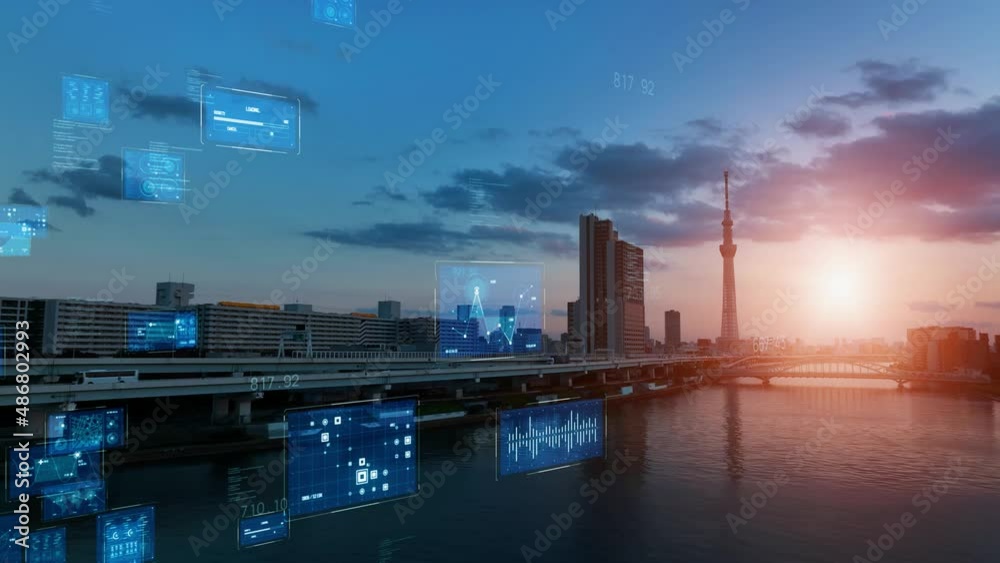 Poster smart city and communication network concept. digital transformation.