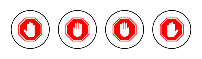 Stop icons set. stop road sign. hand stop sign and symbol. Do not enter stop red sign with hand