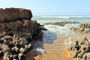 Moroccan atlantic coast. Moroccan blue sky.