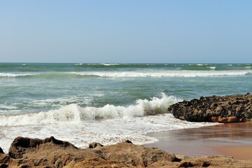 Moroccan atlantic coast. Moroccan blue sky.
