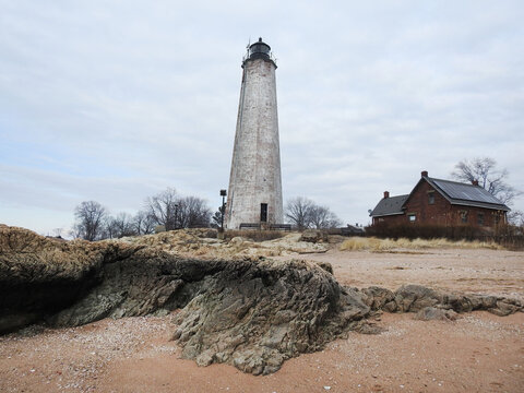 Five Mile Point Lighthouse, on the shores of the Long Island Sound, in New Haven, Connecticut. 