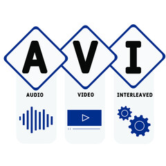 AVI - Audio Video Interleaved acronym. business concept background. vector illustration concept with keywords and icons. lettering illustration with icons for web banner, flyer, landing pag