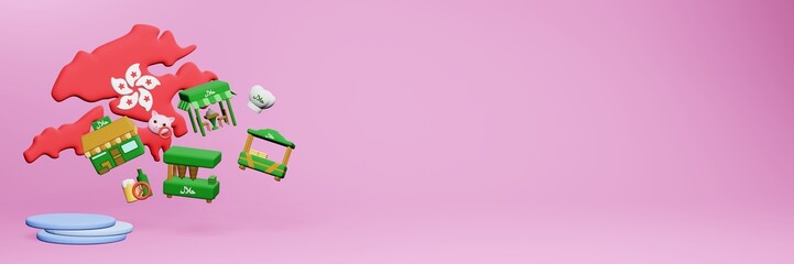 Fototapeta premium 3d rendering of halal restaurants and places to eat in Hongkong for Eid Al Fitri, Eid Al Adha and Ramadan